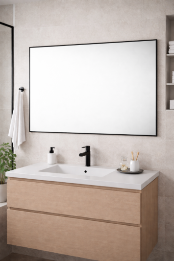 Bathroom Aluminium Metal Modern Black Mirror 120 x 80cm – Wall Mounted Rectangular Mirror – Portrait or Landscape Hanging – Sleek Contemporary Frame