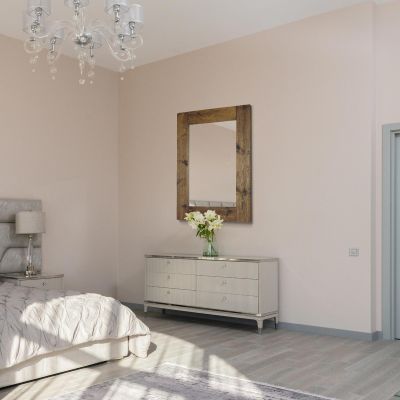 The Farmhouse Range - Dark Rustic Brown Traditional Stained Solid Wooden Wall Hung Mirror 47" X 35" (122CM X 88CM)