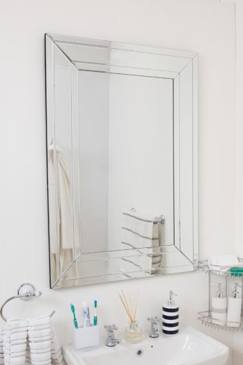 Langley All Glass Modern Bevelled Wall Mirror 100 x 70 CM