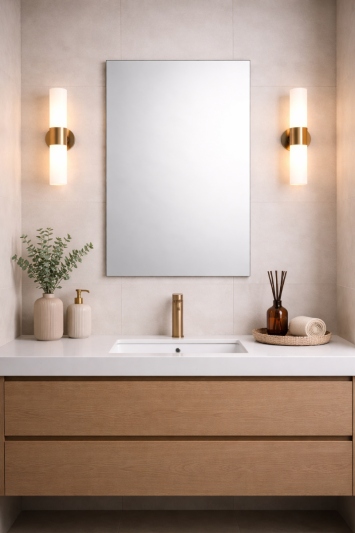 Bathroom Rectangular Frameless Wall Mirror 90 x 60cm – Large Wall Mounted Vanity Mirror – Modern Polished Edge Glass – Portrait or Landscape Hanging