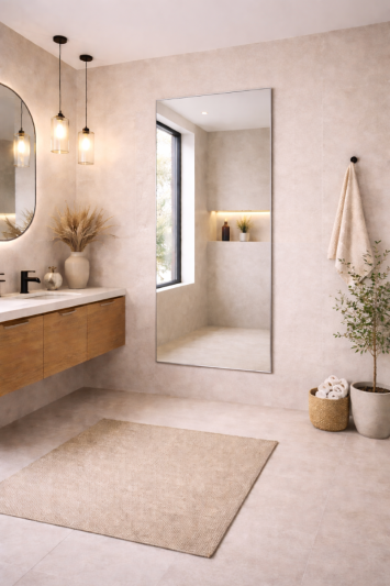 Full Length Frameless Bathroom Mirror 174 x 85cm – Large Rectangular Wall Mounted Mirror – Modern Polished Edge Glass – Portrait or Landscape Hanging