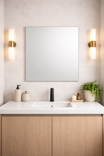 Bathroom Square Frameless Wall Mirror 70 x 70cm – Modern Wall Mounted Vanity Mirror – Large Contemporary Mirror – Polished Edge