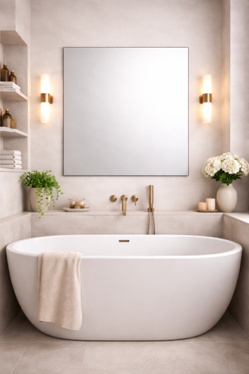 Bathroom Square Frameless Wall Mirror 100 x 100cm – Modern Wall Mounted Vanity Mirror – Large Contemporary Mirror – Polished Edge