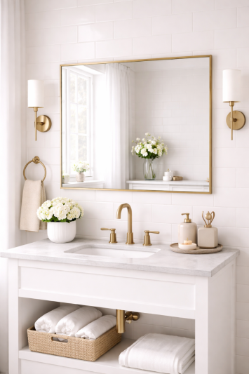 Bathroom Aluminium Metal Modern Gold Mirror 120 x 80cm – Wall Mounted Rectangular Mirror – Portrait or Landscape Hanging – Sleek Contemporary Frame