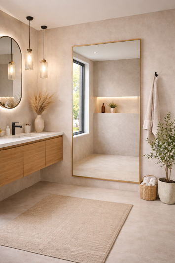 Bathroom Full Length Gold Mirror 174 x 85cm – Large Wall Mounted Aluminium Mirror – Modern Rectangular Portrait or Landscape Mirror