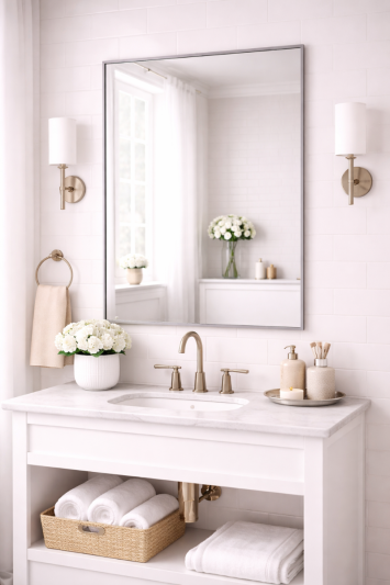 Bathroom Aluminium Metal Modern Silver Mirror 120 x 80cm – Wall Mounted Rectangular Mirror – Portrait or Landscape Hanging – Sleek Contemporary Frame