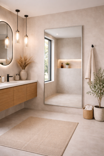 Bathroom Full Length Silver Mirror 174 x 85cm – Large Wall Mounted Aluminium Mirror – Modern Rectangular Portrait or Landscape Mirror