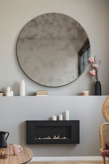 The Vetus - Round Circular Antiqued Mirror with Polished Edge on Black Backing 31" X 31" (80x80CM). Premium Distressed Mirror Glass Ready to Wall Hang
