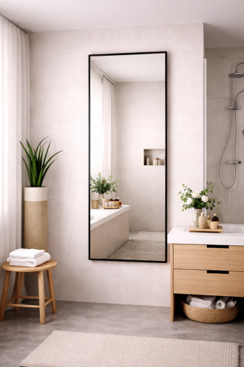 Bathroom Full Length Black Mirror 150 x 60cm – Large Wall Mounted Aluminium Mirror – Modern Rectangular Portrait or Landscape Mirror
