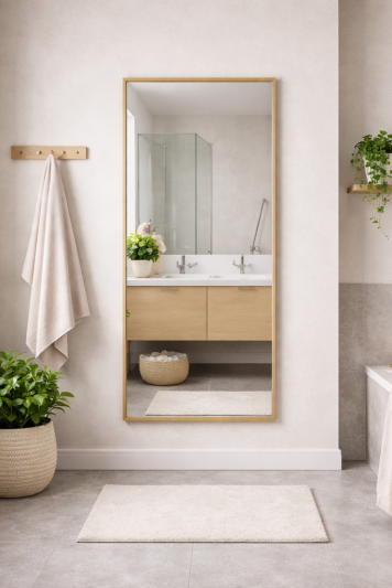 Bathroom Full Length Gold Mirror 150 x 60cm – Large Wall Mounted Aluminium Mirror – Modern Rectangular Portrait or Landscape Mirror