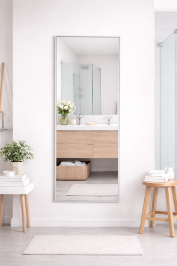 Bathroom Full Length Silver Mirror 150 x 60cm – Large Wall Mounted Aluminium Mirror – Modern Rectangular Portrait or Landscape Mirror