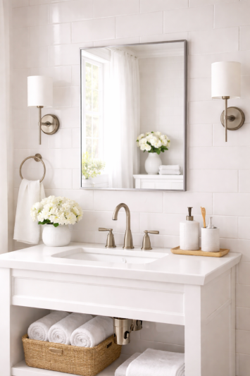 Bathroom Aluminium Metal Modern Silver Mirror 70 x 50cm – Wall Mounted Rectangular Mirror – Portrait or Landscape Hanging – Sleek Contemporary Frame