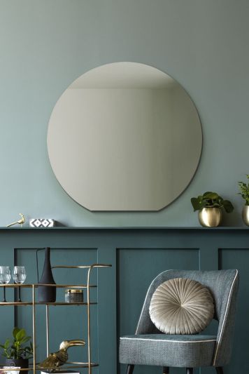 The Circulus - Frameless Flat Bottom Circular Wall Mirror - Perfect for the Mantle! 29" X 28" (74CM X 70CM)