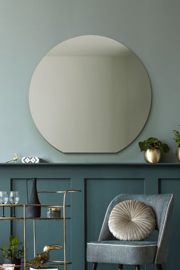 The Circulus - Frameless Flat Bottom Circular Wall Mirror - Perfect for the Mantle! 34" X 32" (85CM X 80CM)