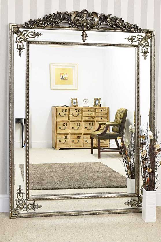 Large Silver Gilt Antique Style Wall, Large Full Length Mirror For Wall