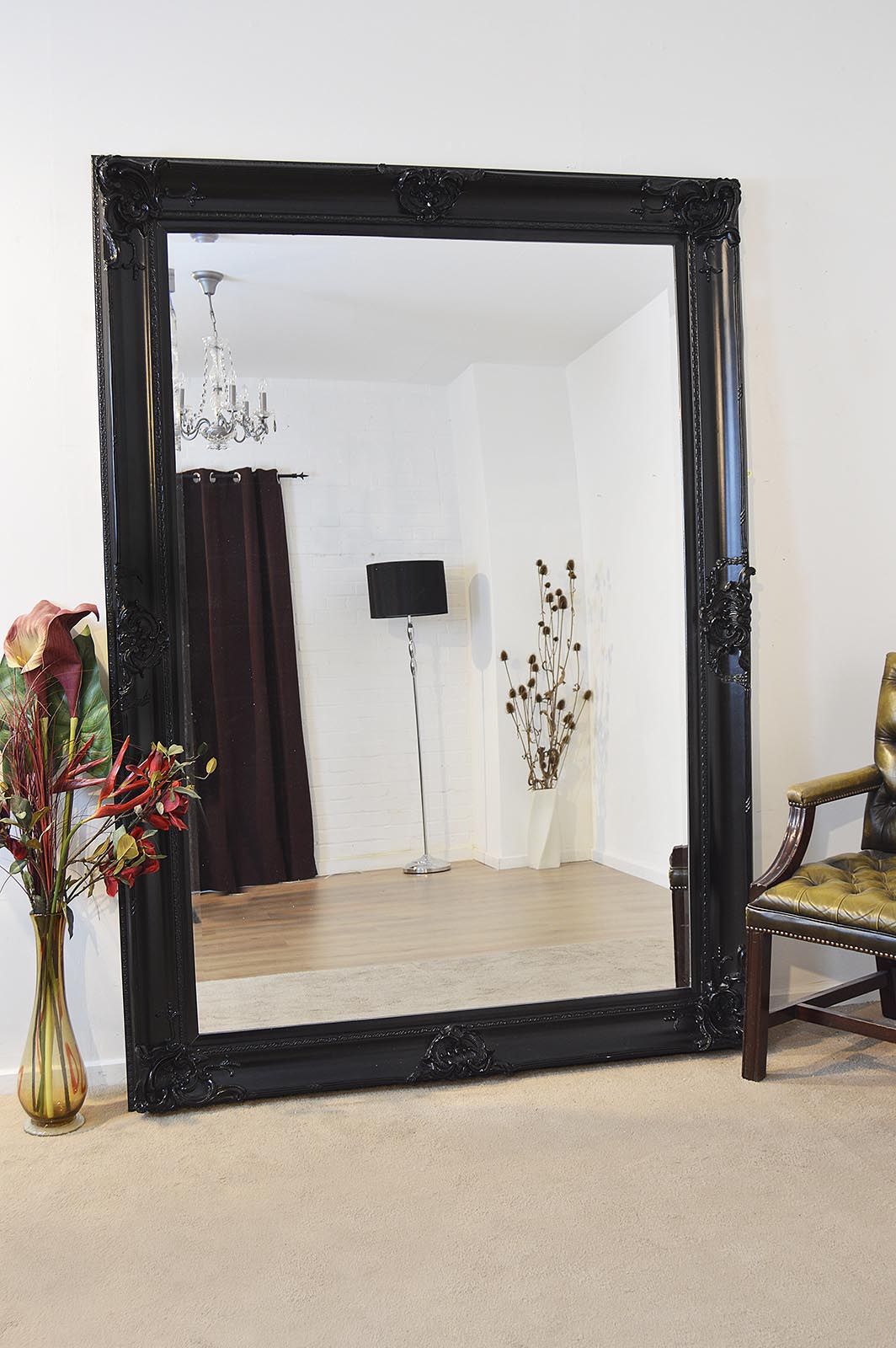 Decorative Ornate Wall Mirror 7ft X 5ft, Extra Large Black Mirror For Wall