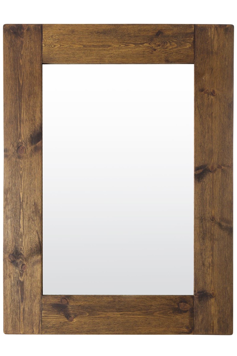 Large Rustic Natural Solid Wood Brown Wall Mounted Mirror 4Ft X 3Ft
