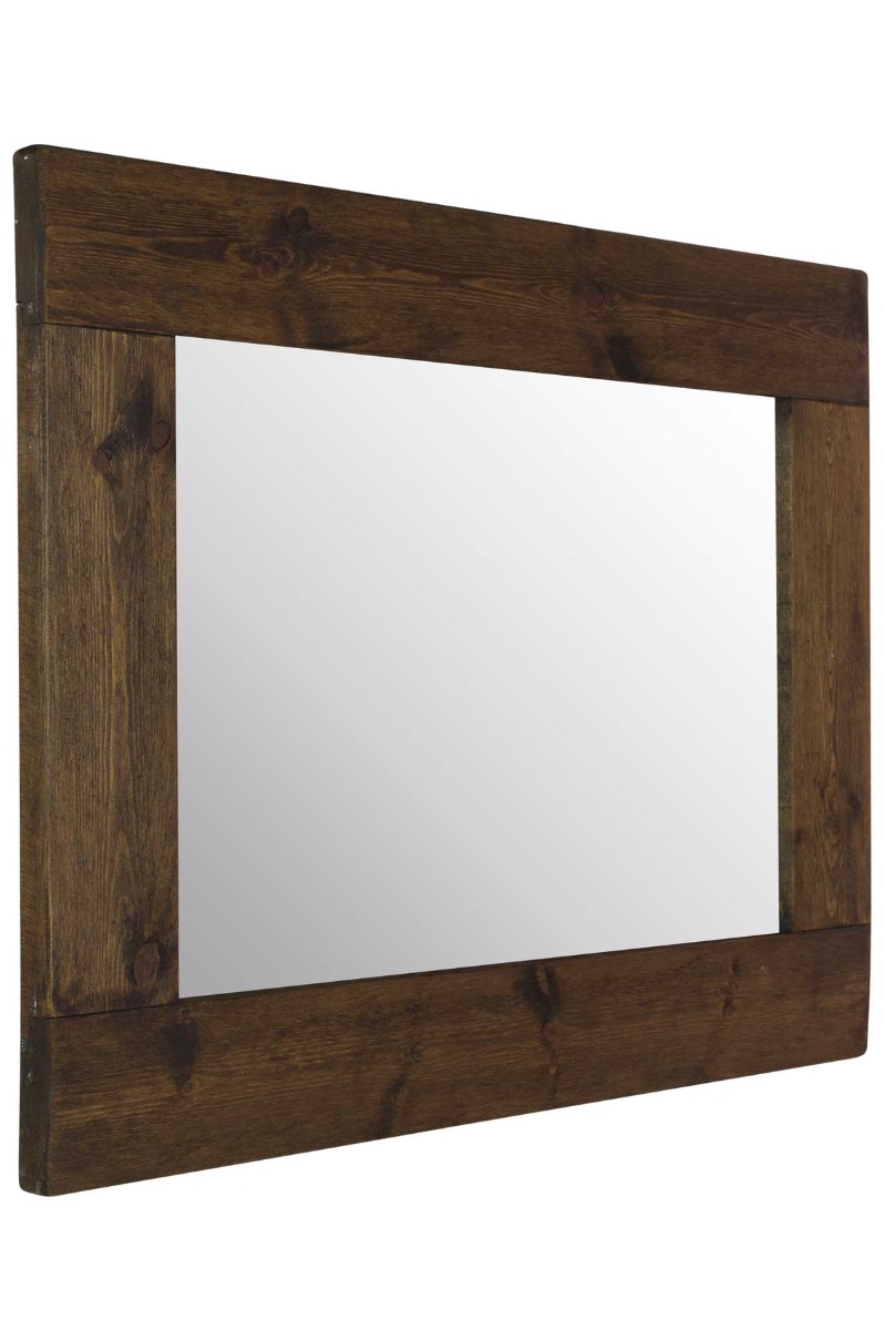 Large Rustic Natural Solid Wood Brown Wall Mounted Mirror 4Ft X 3Ft