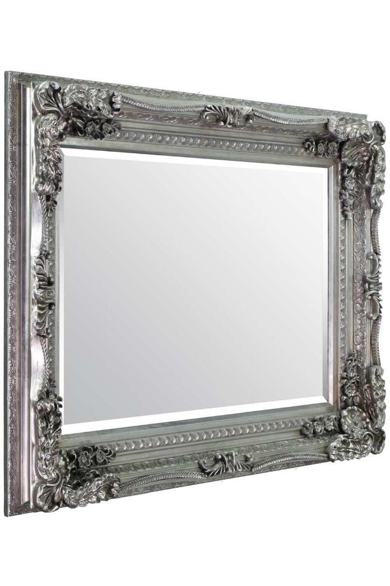 Large Silver Rectangle Antique Style Wall Mirror 4Ft X 3Ft 120cm X 90cm