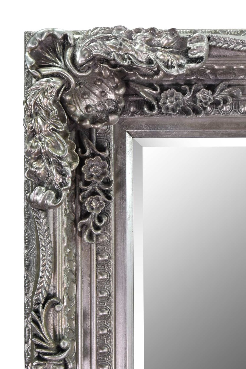 Large Silver Rectangle Antique Style Wall Mirror 4Ft X 3Ft 120cm X 90cm