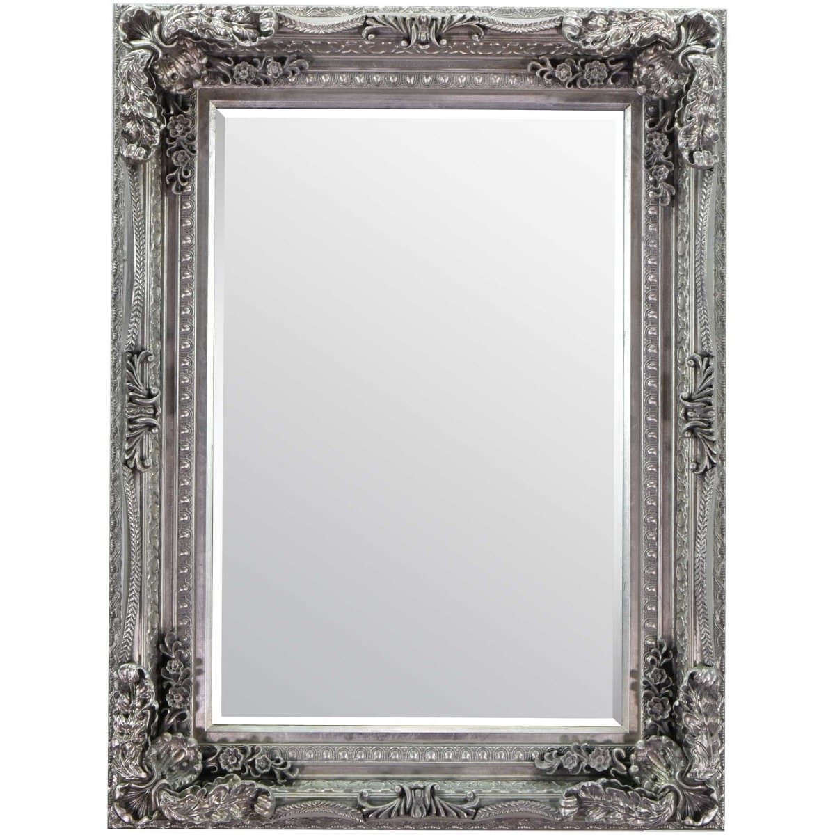 Large Silver Rectangle Antique Style Wall Mirror 4Ft X 3Ft 120cm X 90cm