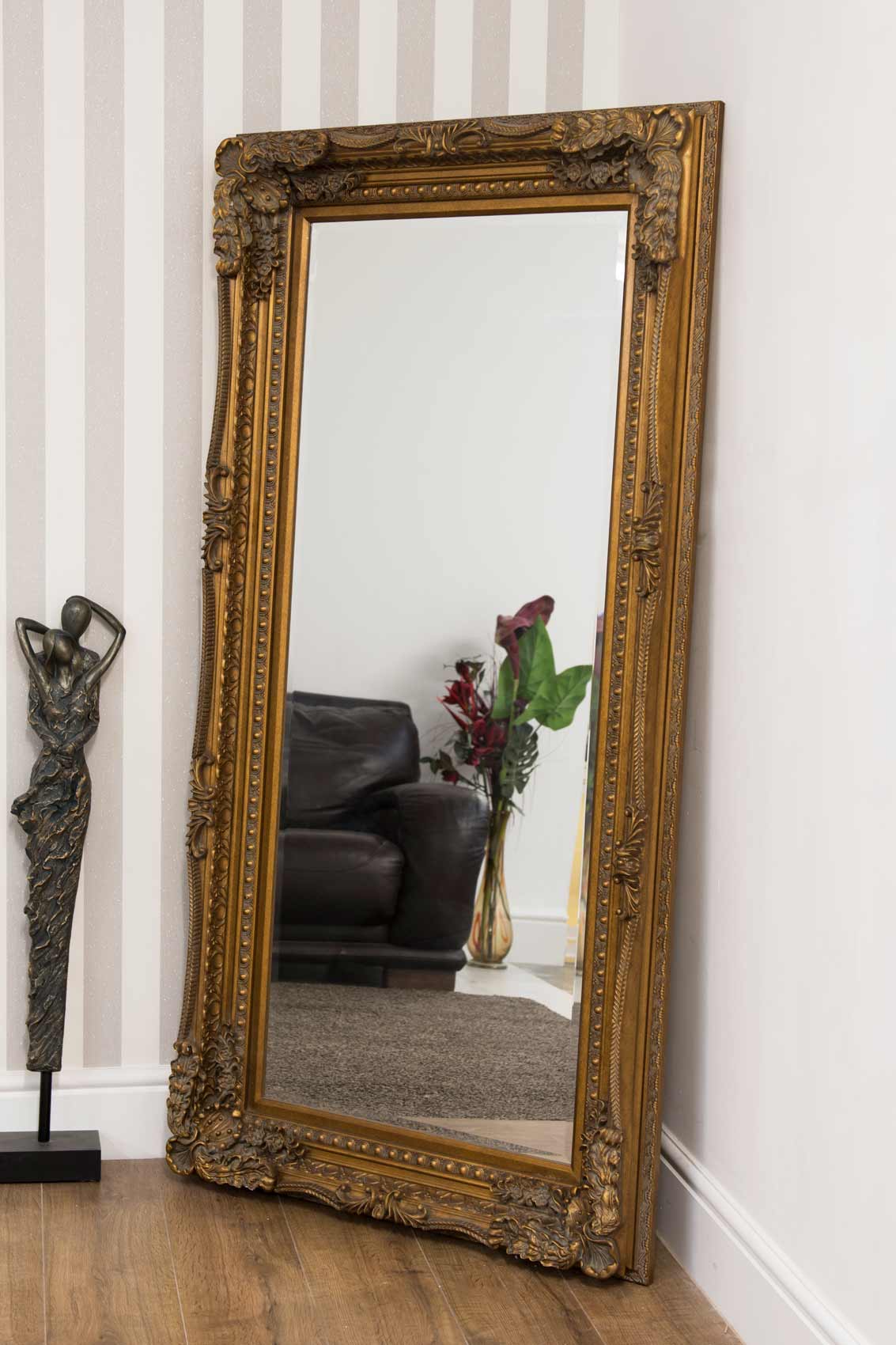 Large Lois Leaner Antique Full Length Gold Wall Mirror 6Ft X 3Ft 175cm