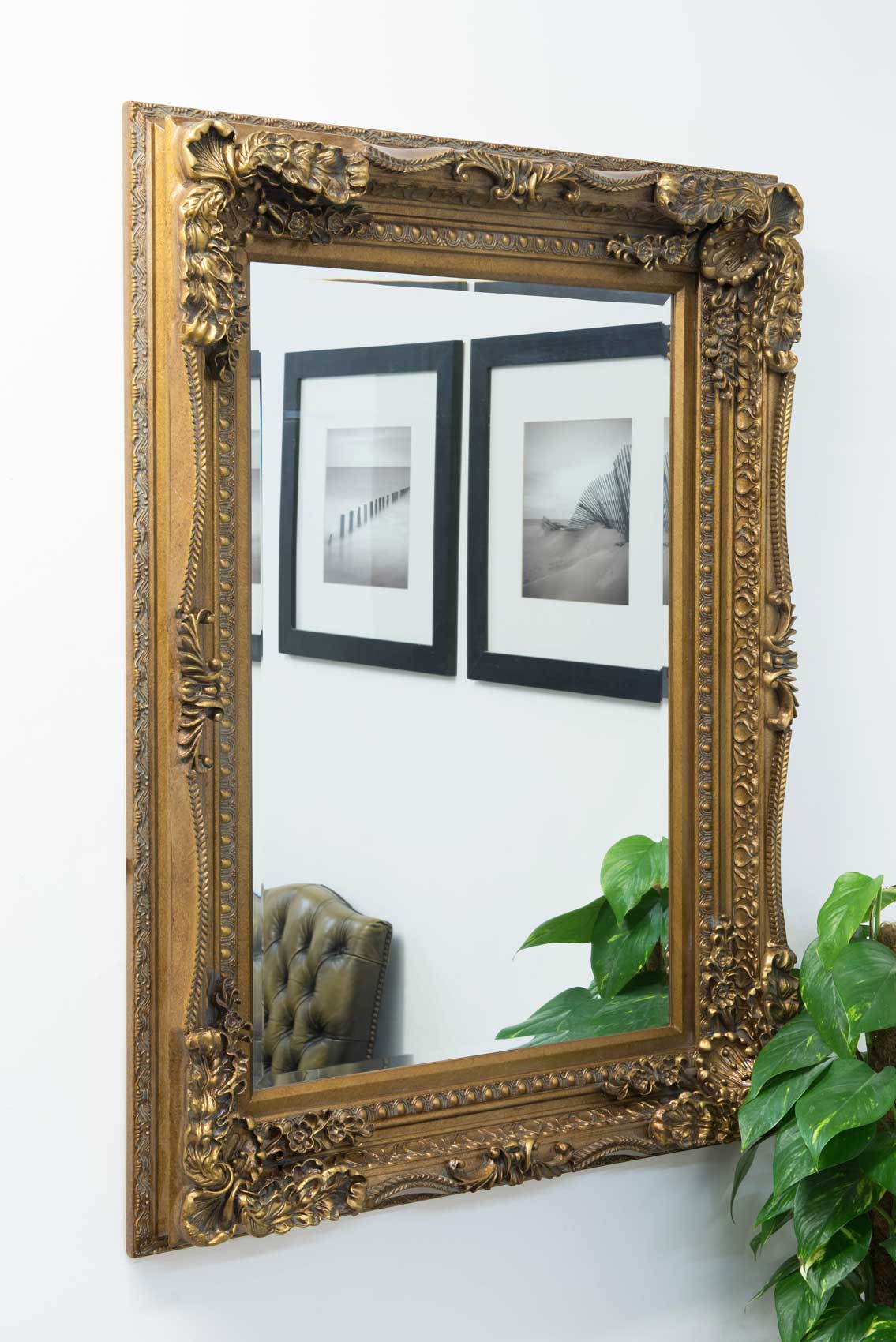 Large Vintage Style Abbey Gold Wall Rectangle Wood Mirror