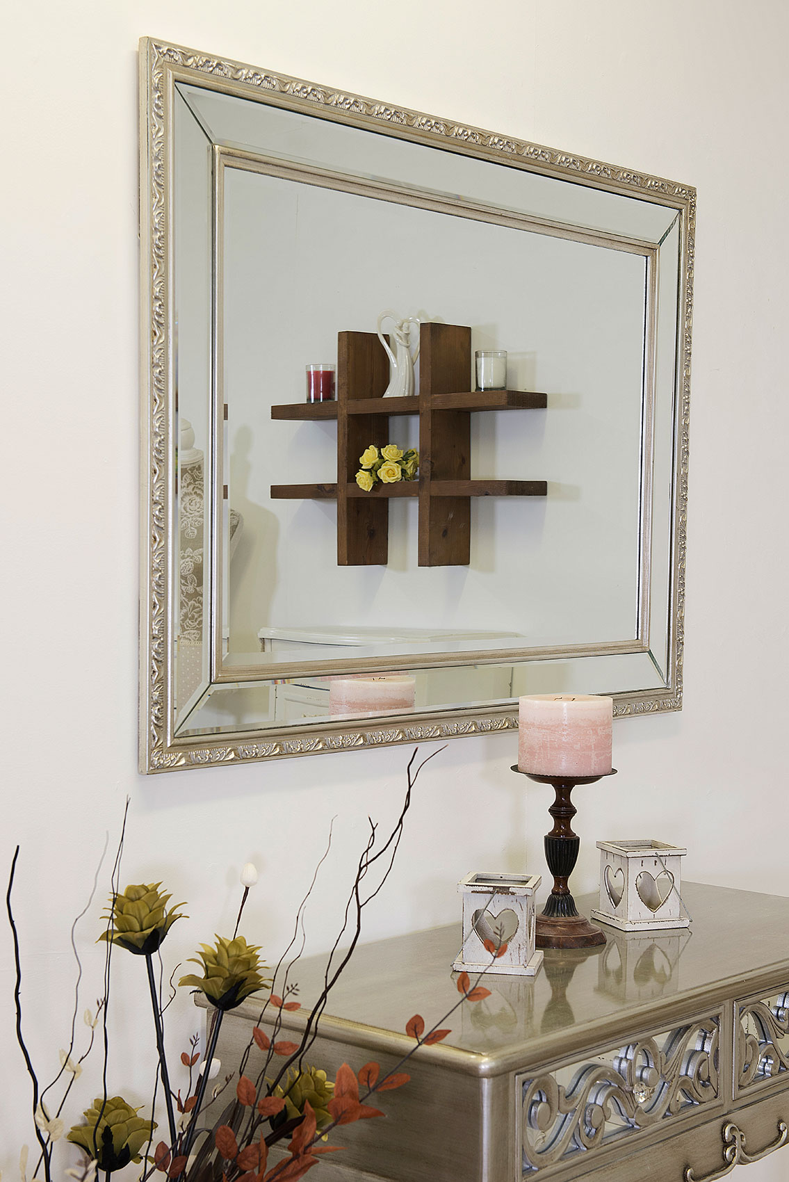 Extra Large Ornate Decorative Bevelled Glass wall Mirror 115cm x 84cm