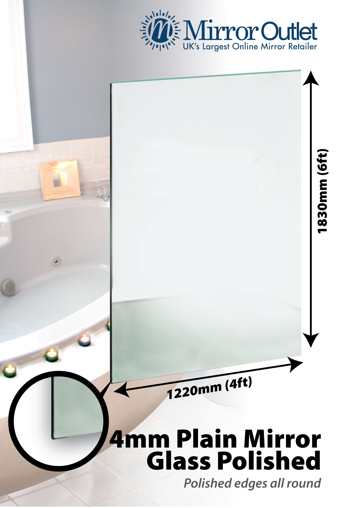 Extra Large Bathroom Mirror Glass Polished Edge 183cm X ...