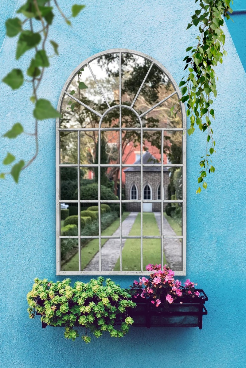 Large Off White Rustic Arch Garden Wall Mirror 2Ft7 X 1Ft8 79cm X 51cm