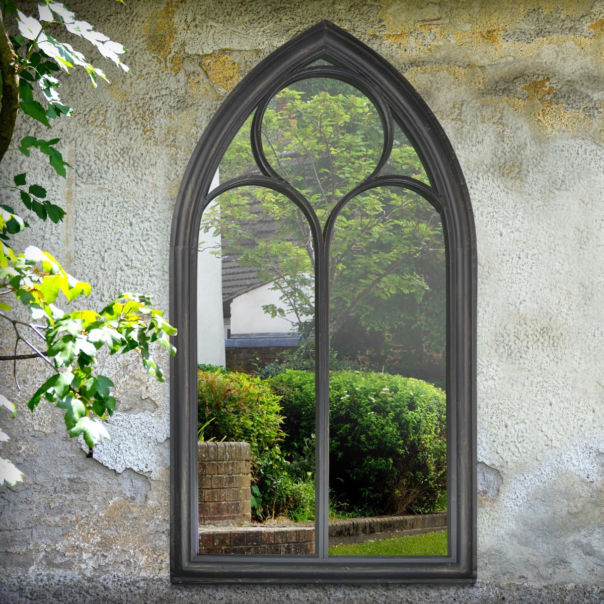 Large Garden Wall Mirror Black Rustic Garden Outdoor 3ft8 x 2ft 112cm x