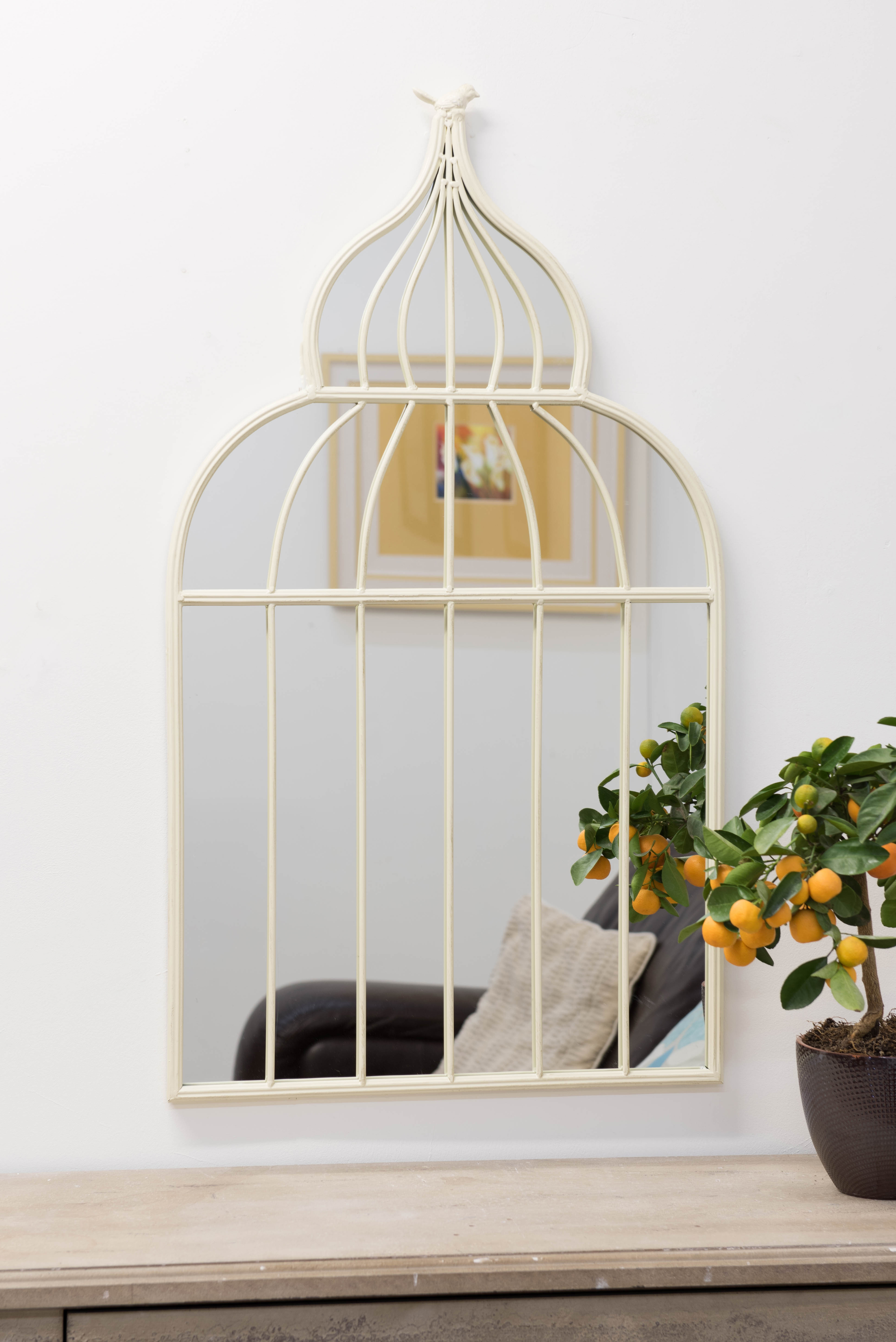 Large Ornate Cream Bird cage Style Garden mirror eBay