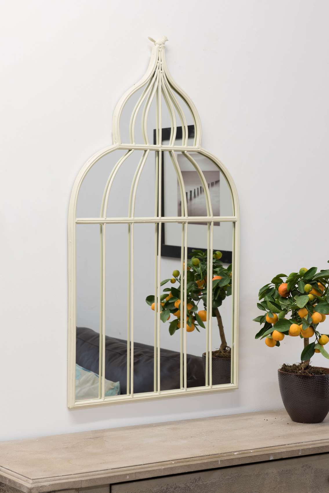 Large Ornate Cream Bird cage Style Garden mirror eBay