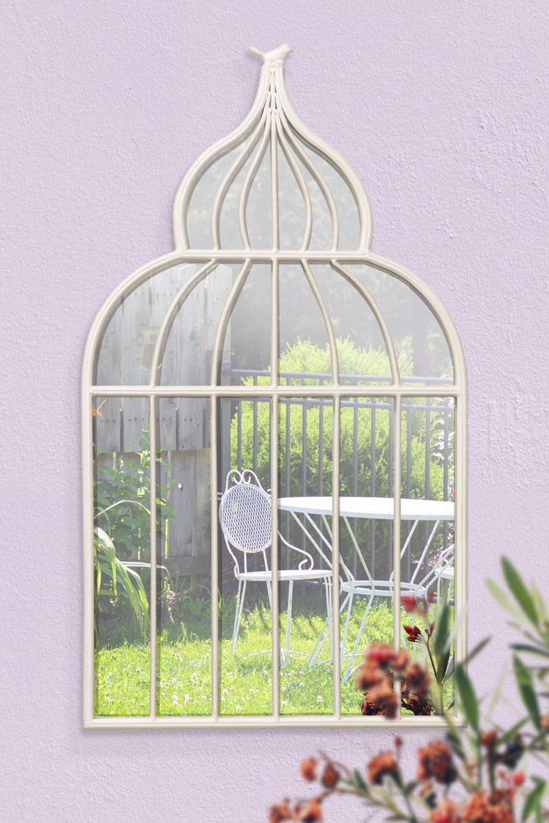 Large Ornate Cream Bird cage Style Garden mirror eBay