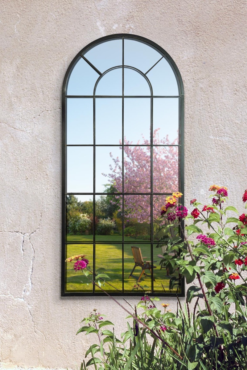 New Black Multi Panelled Arched Window Garden Outdoor
