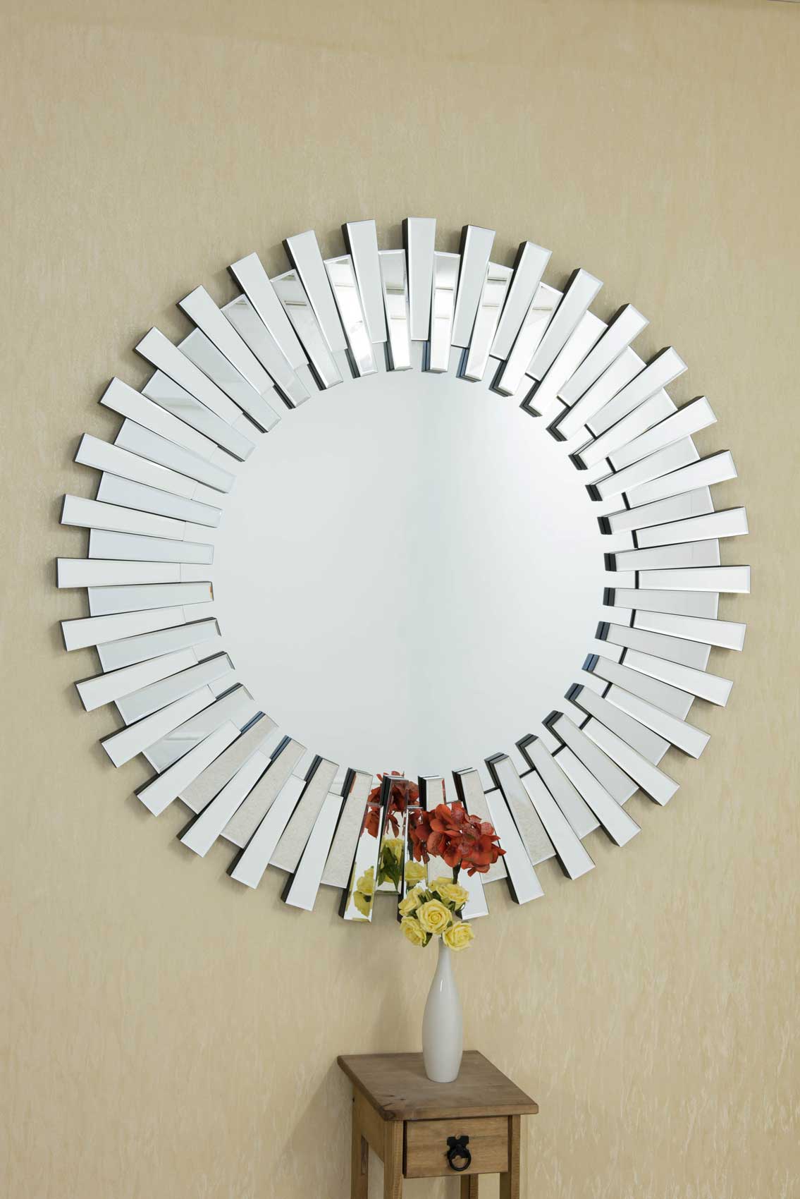 Extra Large Unique 3D Sunburst Round Wall Mirror 4Ft Or 120cm