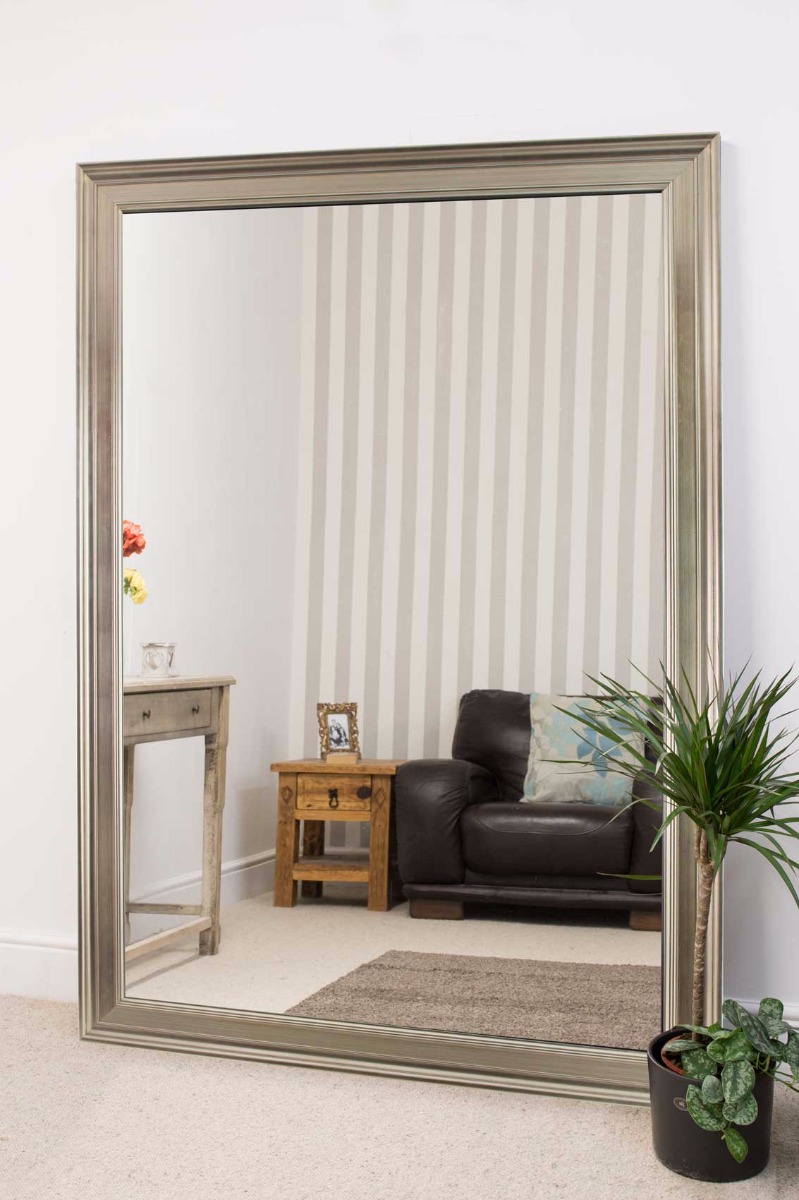 Extra Large Silver Coloured Modern Big Leaner Wall Mirror ...