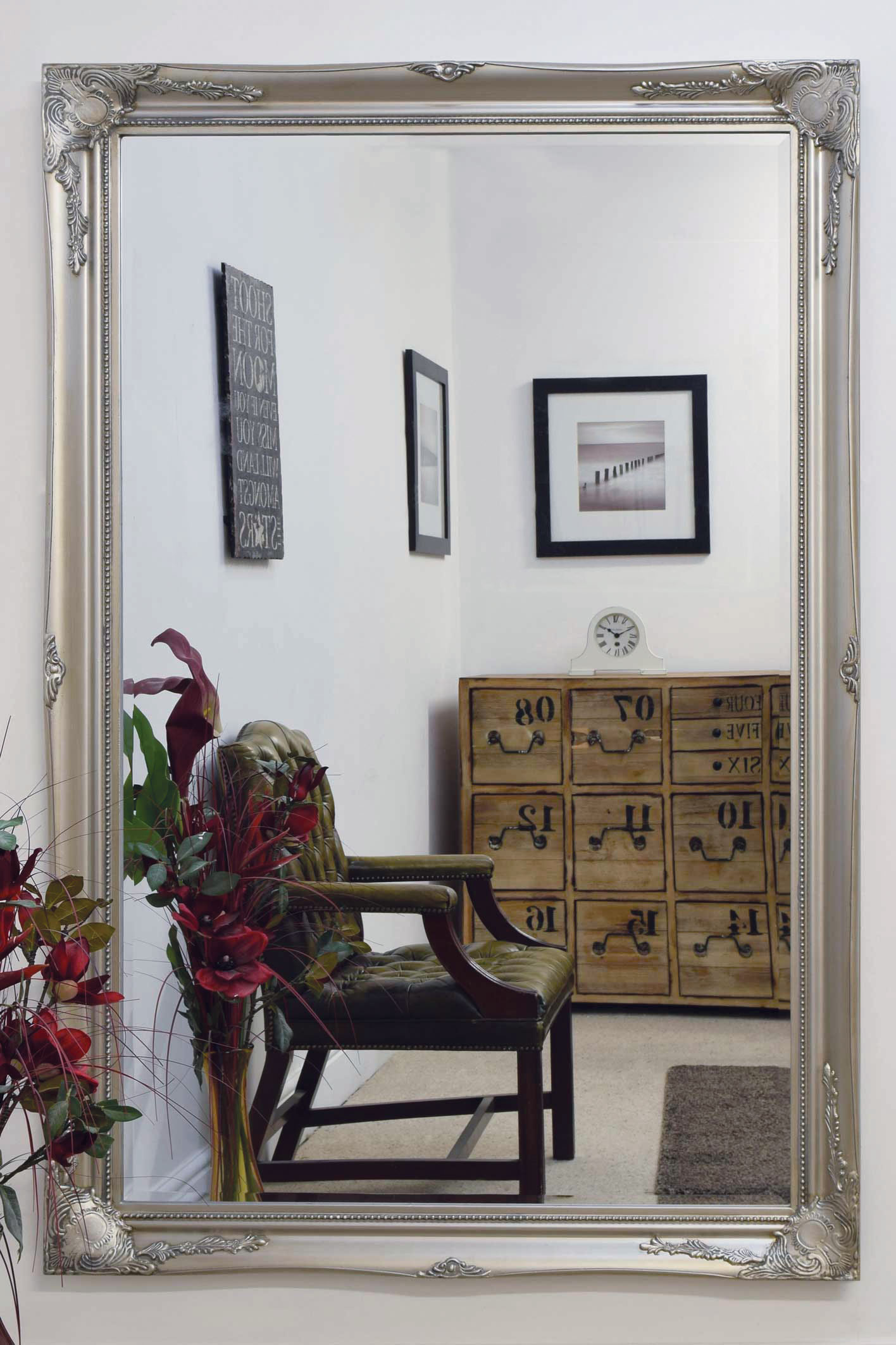 Extra Large Classic Full Length Ornate Silver Mirror 5Ft7 X 3Ft7 170cm