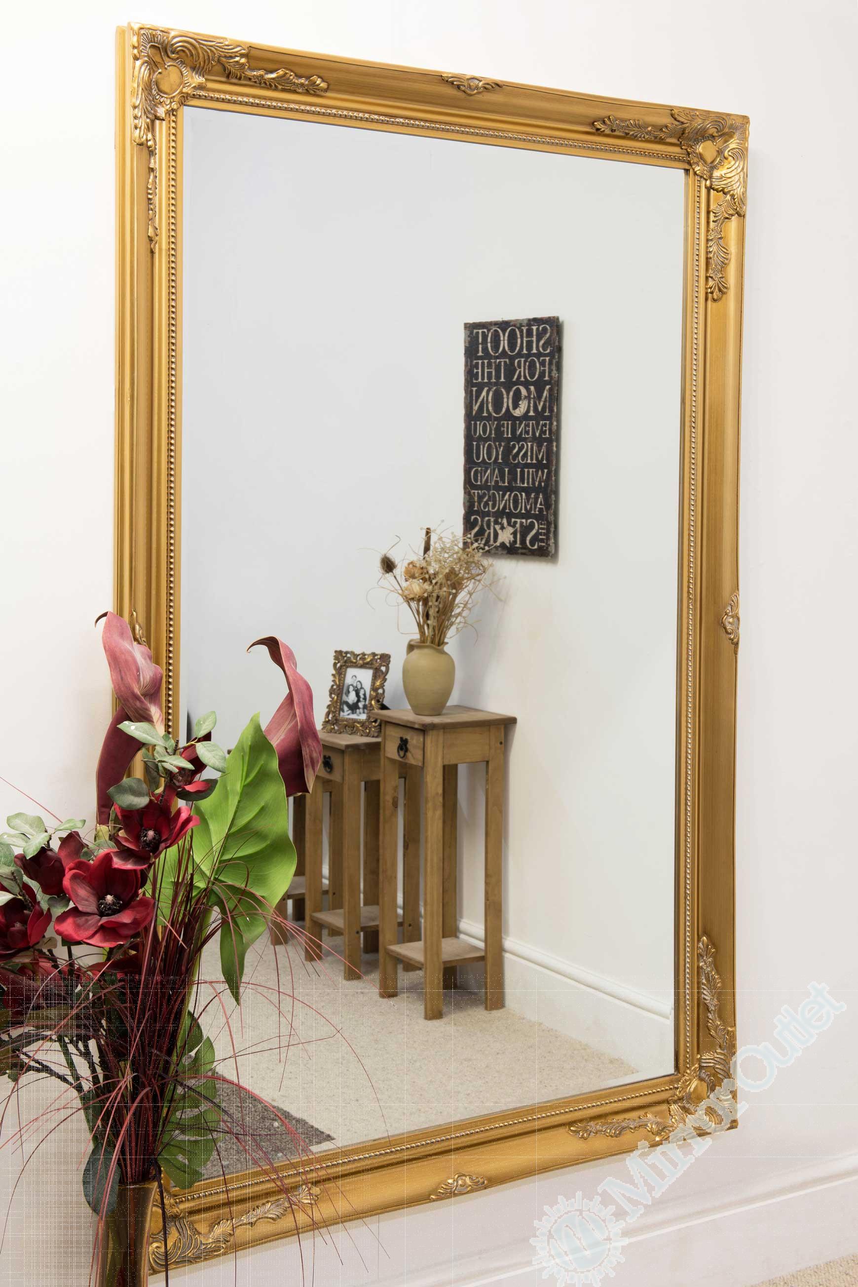 Extra Large Ornate Styled Gold Rectangle Wall Mounted Wood Mirror 170cm