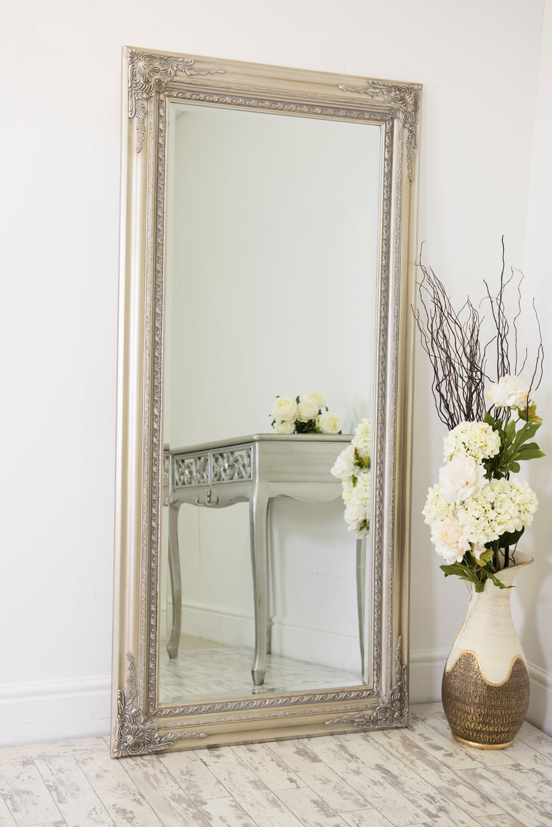 Extra Large Full Length Silver Antique Style Wall Mirror Wood Long