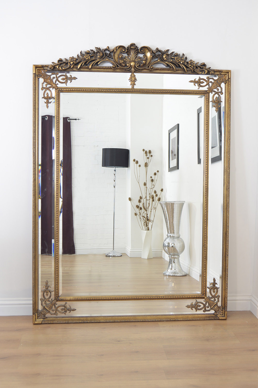 Large Gold Ornate Gilt Antique Wall Mounted Mirror 6Ft4 X 4Ft6 192cm X