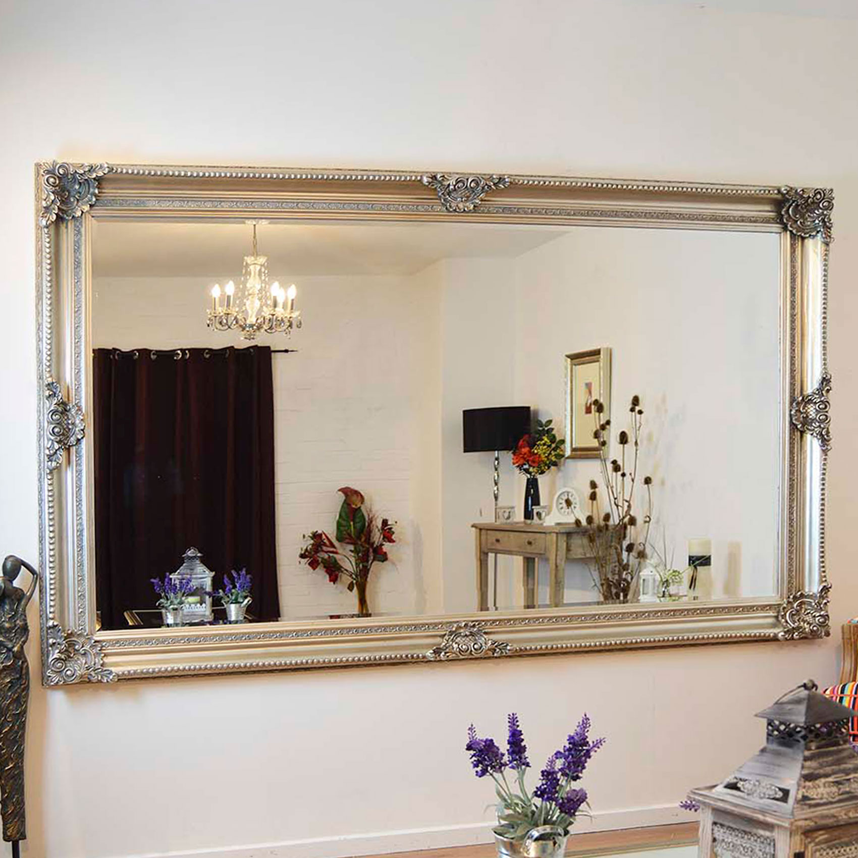 Huge Antique Style Silver Rectangle Wall Mirror Leaner 8ft x 5ft