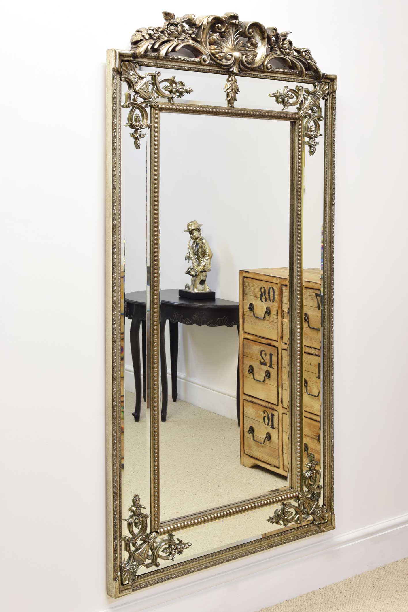 Large Silver Ornate Gilt Antique Wall Mounted Mirror 6Ft X 3Ft 183cm X ...