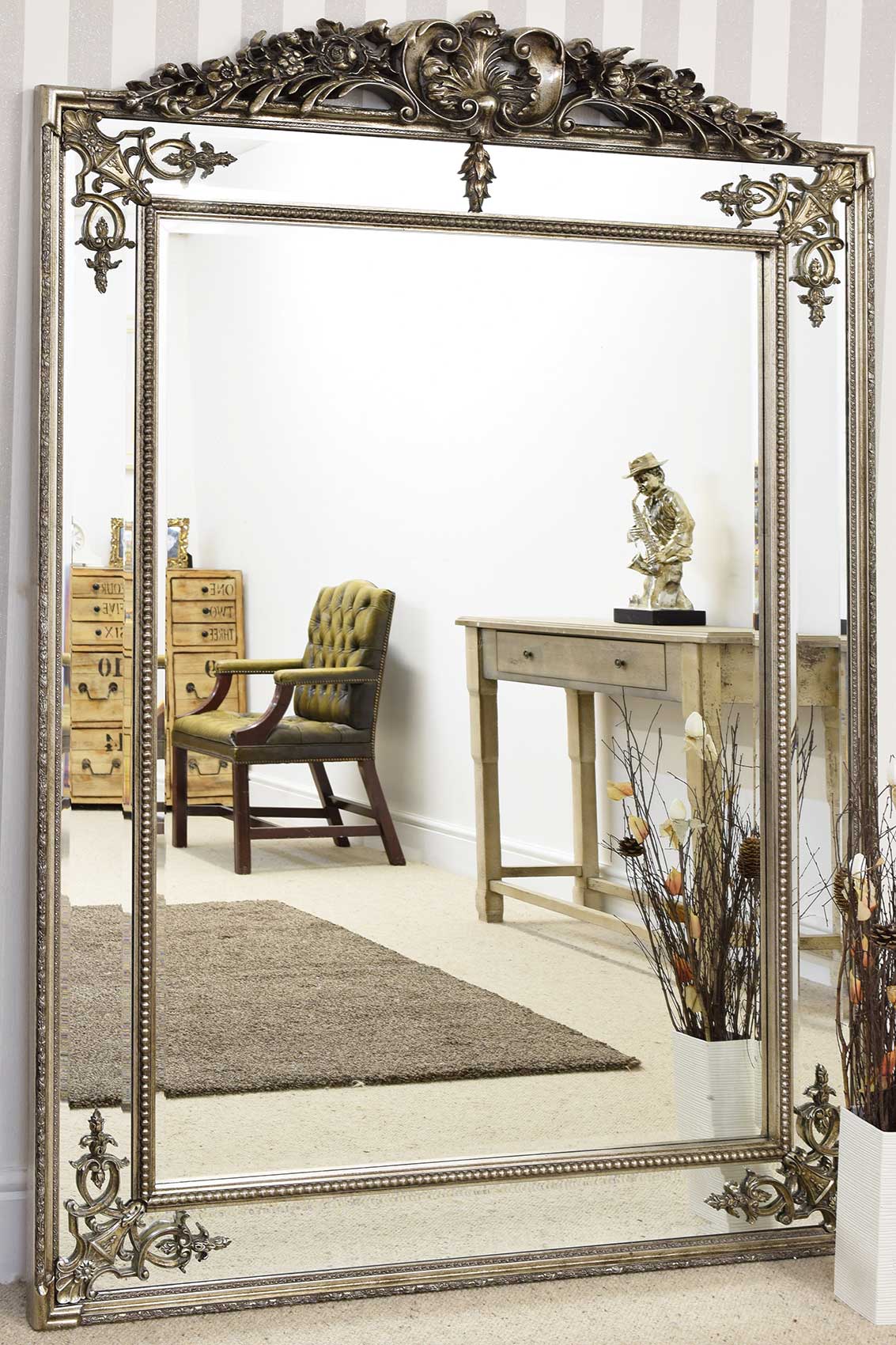 6Ft4 X 4Ft6 192x134cm Large Silver Gilt Antique Style Wall/Leaner