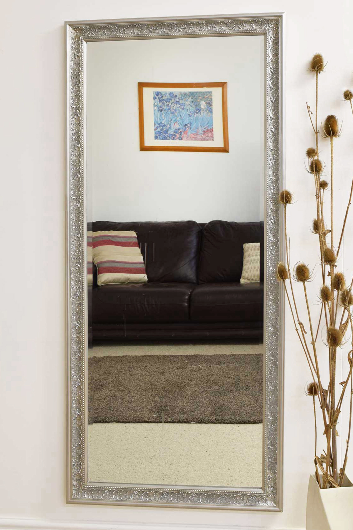 Large Antique Design Full Length Silver Wall Mirror 5ft3 x 2ft5 160cm x