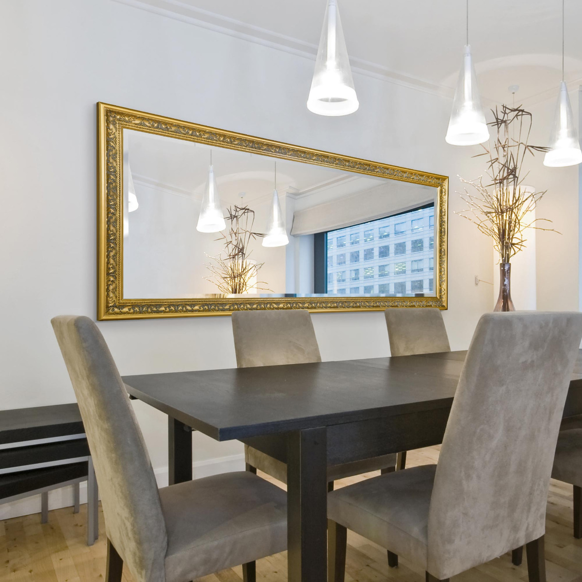 Large Shabby Full Length Leaner Long Gold Wall Mirror 5Ft4 X 2Ft5 163cm