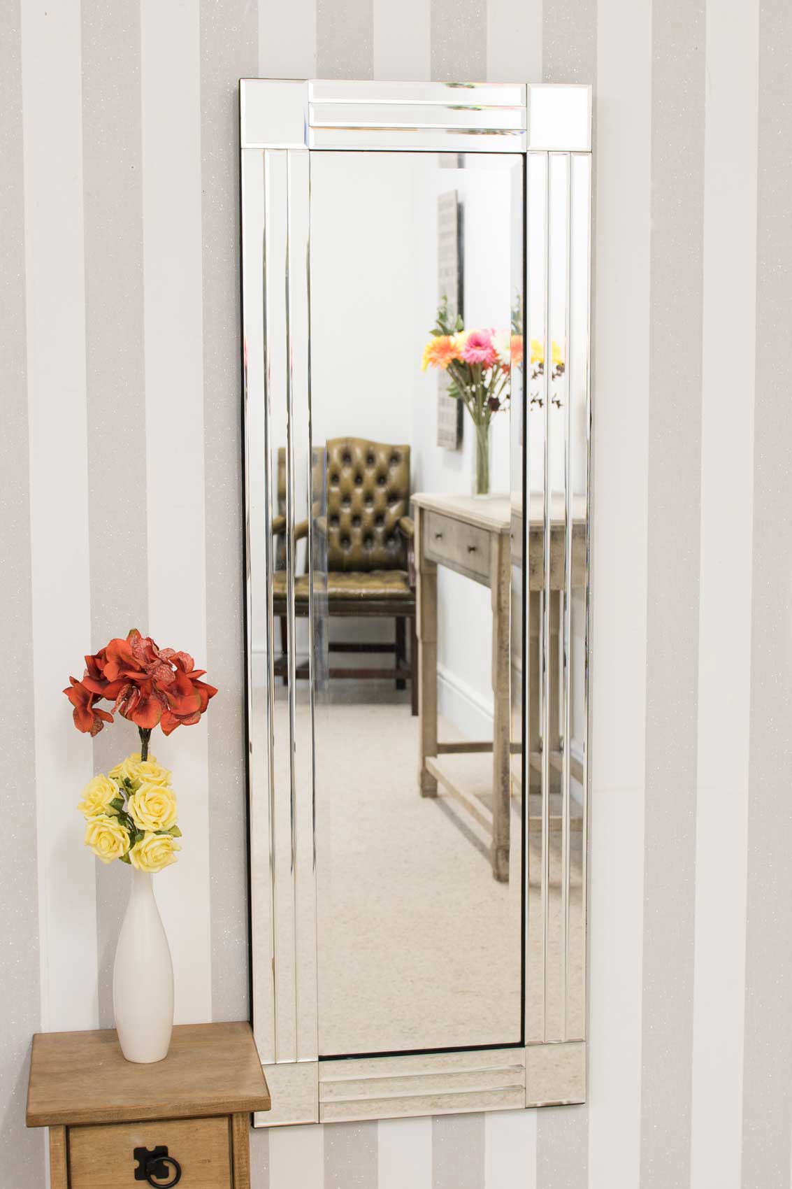 Large Silver Bevelled Triple Edge Dressing Wall Mirror 120cm X