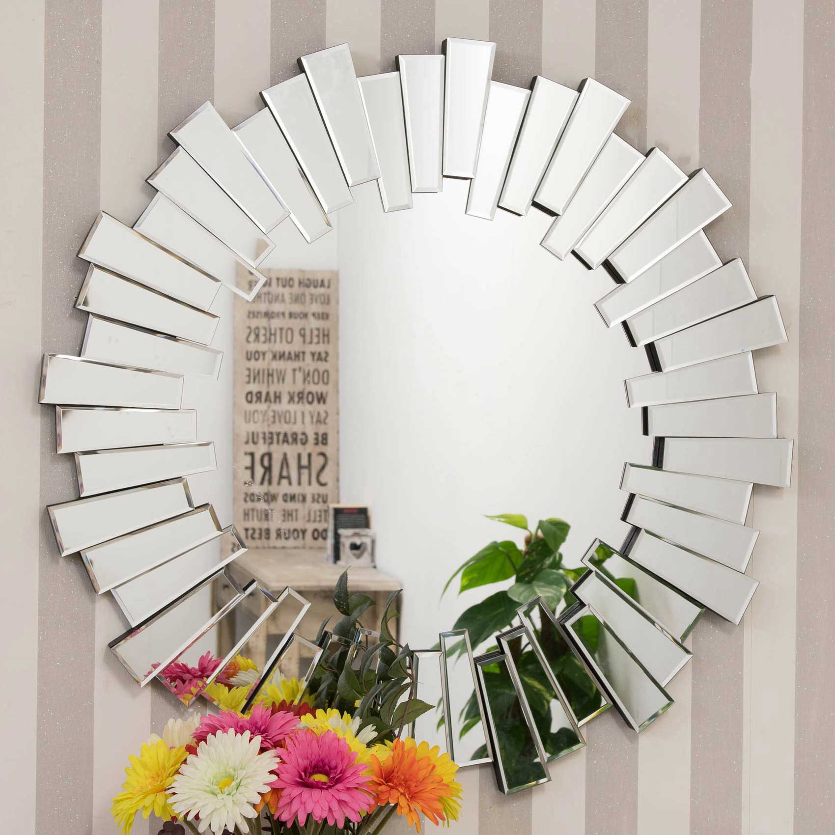 Large Modern Design Round Sophisticated Sunburst Wall Mirror