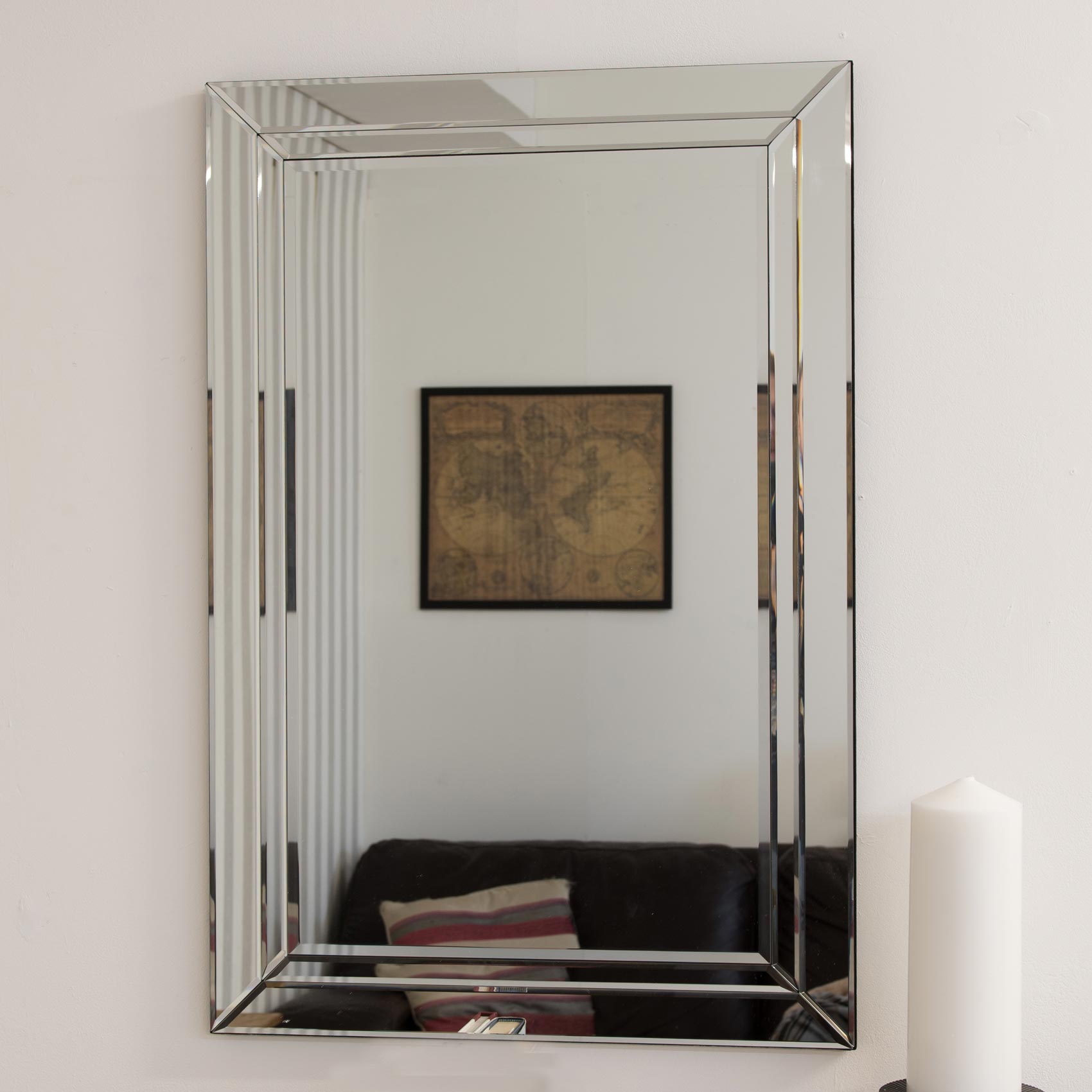 Large Modern All Glass Double Edged Wall Mirror 2Ft X 3Ft 60cm